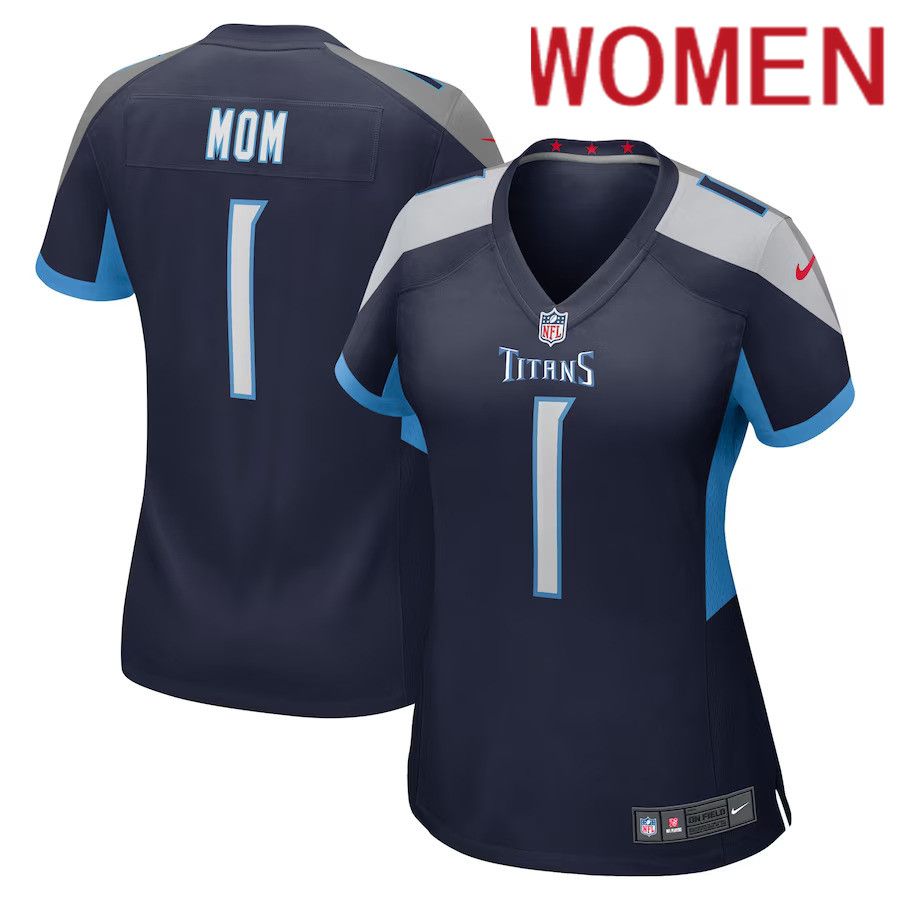 Women Tennessee Titans 1 Mom Number Nike Navy Game NFL Jersey